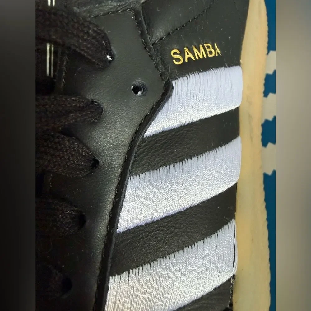 Adidas Sambae Black/White Embroidered Stripes/Gum